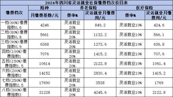 四川灵活就业社保2024需要交多少钱？附价目表！